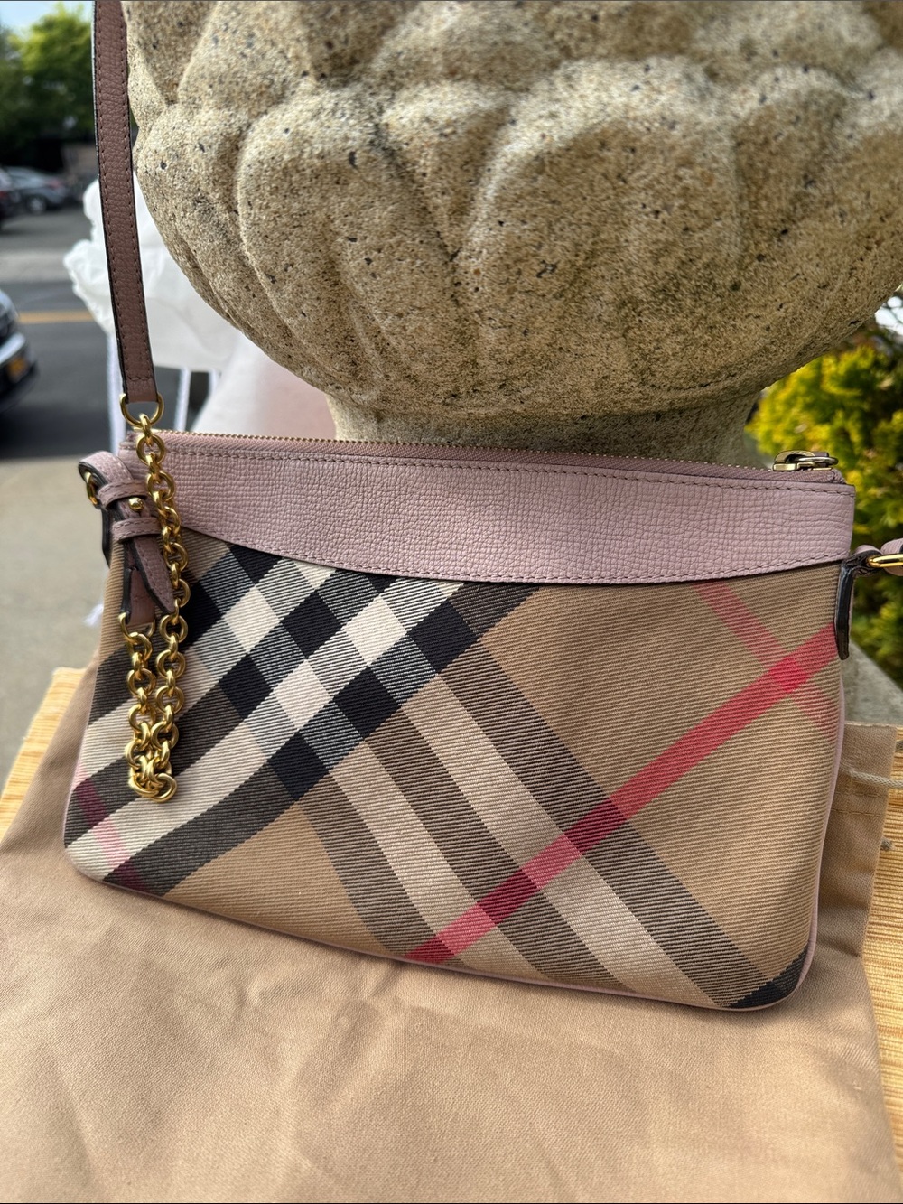 Burberry Pink Sequin Check Canvas Crossbody Purse - Picture 3 of 13